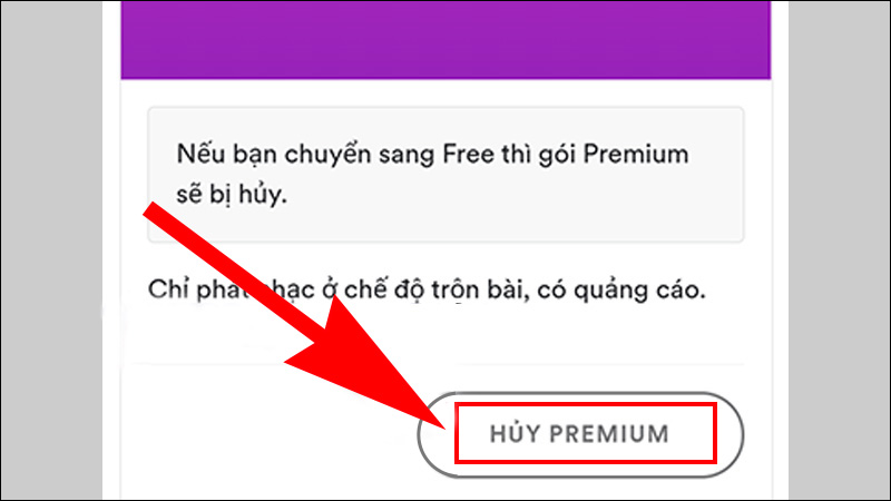 Chọn nút HỦY PREMIUM